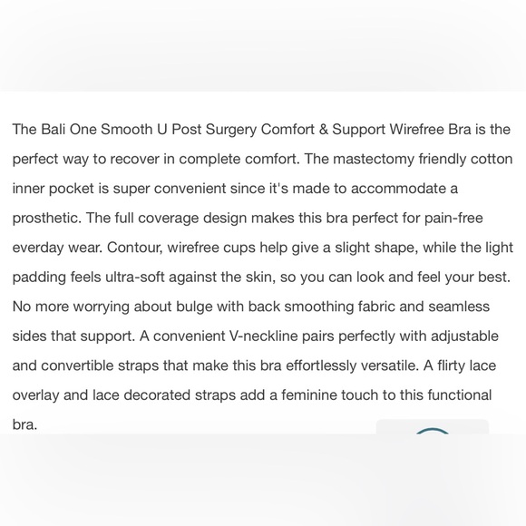 Bali One Smooth U Post Surgery Comfort & Support wire free bra size 38D - Picture 4 of 12